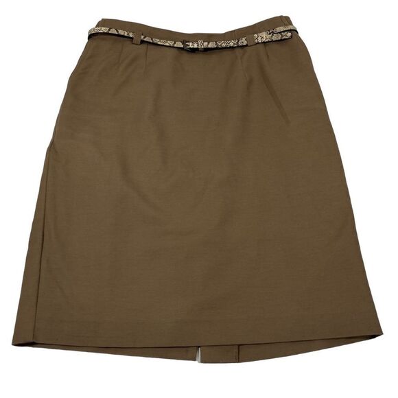 Van Heusen Tan Dark Khaki Pencil skirt snake skin pattern belt business office - Picture 1 of 10